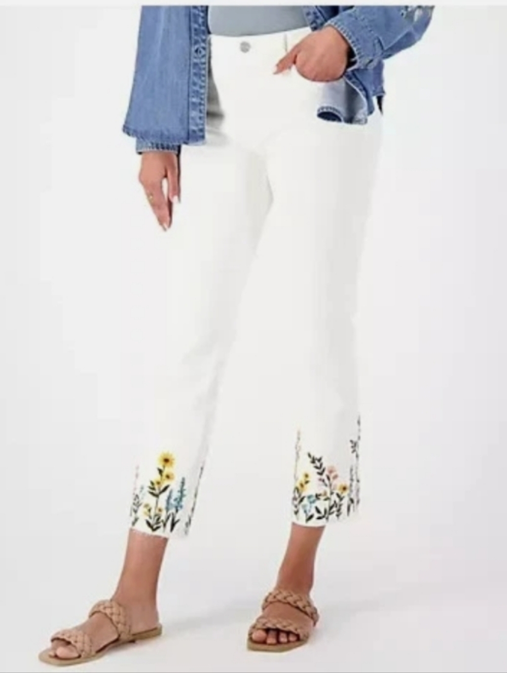 Driftwood Driftwood Off white Jeans Colette Embroidered Crop Jean Size 18 EUC - Picture 2 of 12